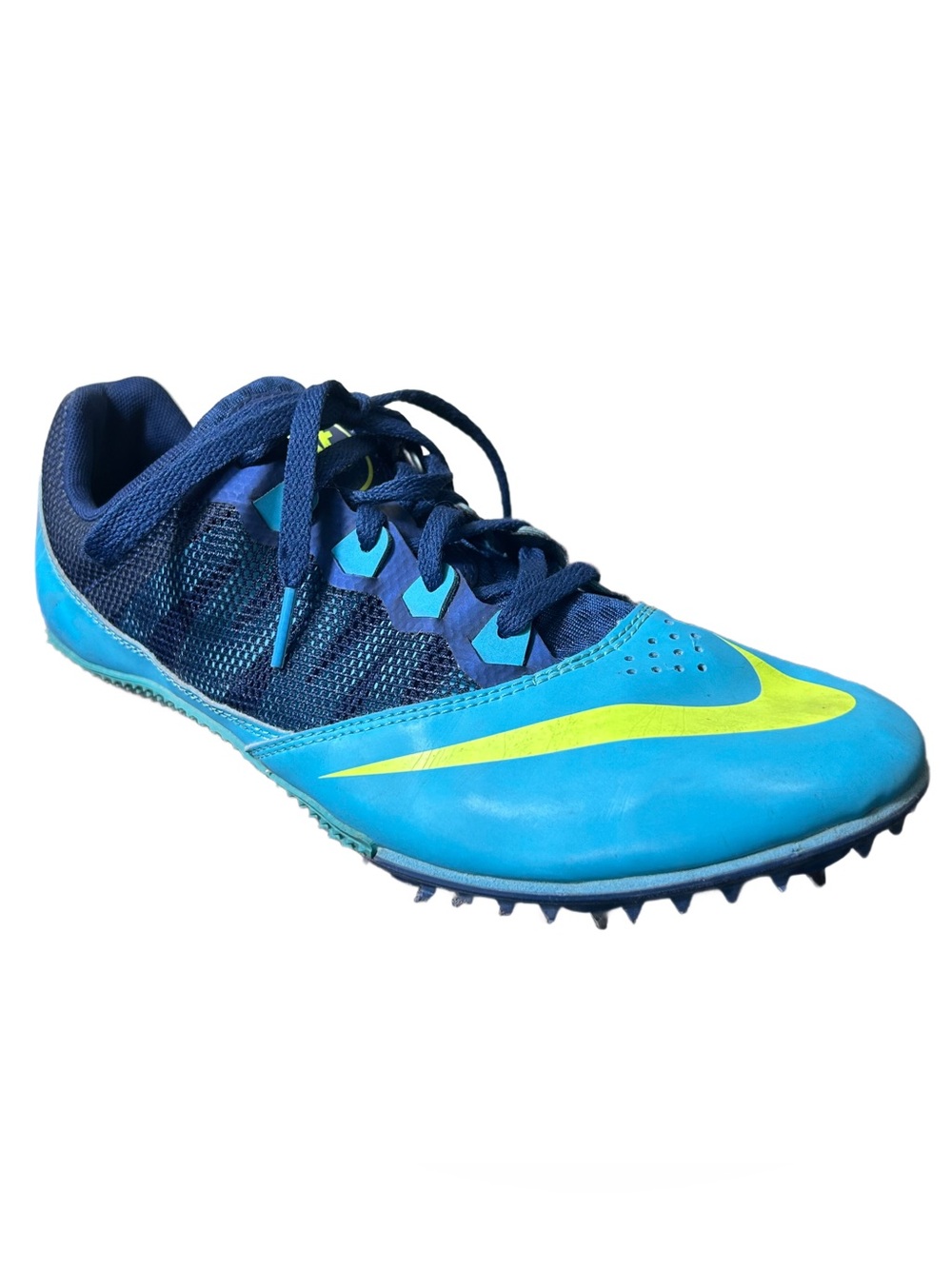 Nike Shoes Men's Blue Running Spike Neon Yellow Swoosh Size 9.5 6163-474